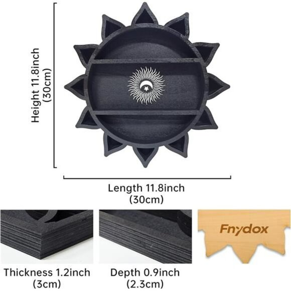 Crystal Display Shelf Wall Mounted Lotus Moon Boho Floating Wooden Decor - Picture 3 of 8